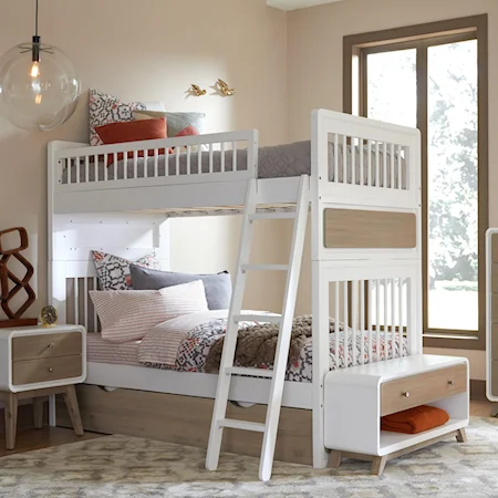 Modern Twin Over Twin Bunk with Ladder and Trundle